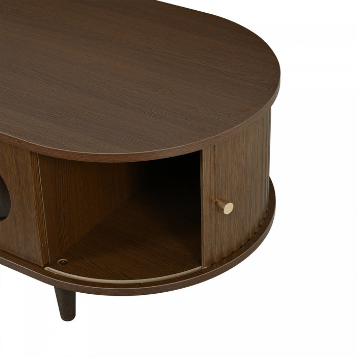 Grain Table Basse Noyer 39.3 po avec Porte Enroulable et Tiroir Acrylique, Noyer