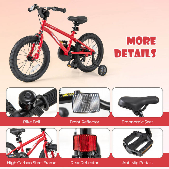 Velo Costway 16 Pouces Pour Enfants De 4 A 7 Ans Avec Selle Reglable Et Guidon Antiderapant Rouge