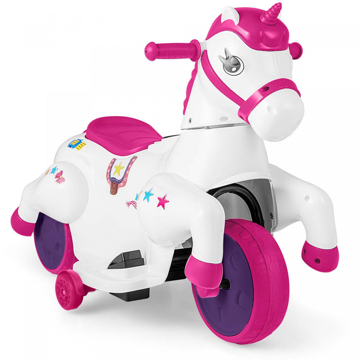 Costway 12v Enfants Monter Sur Jouet Unicorne Avec Roues D'entrainement Musique Un Bouton Demarrer Cheval Jouet Rouge