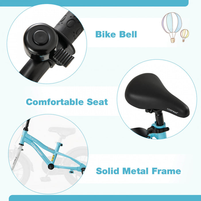 Costway 12\" Velo Pour Enfants Pour Garcons Et Filles De 3 A 4 Ans Avec Reflecteurs De Frein A Main Reglables Bleu