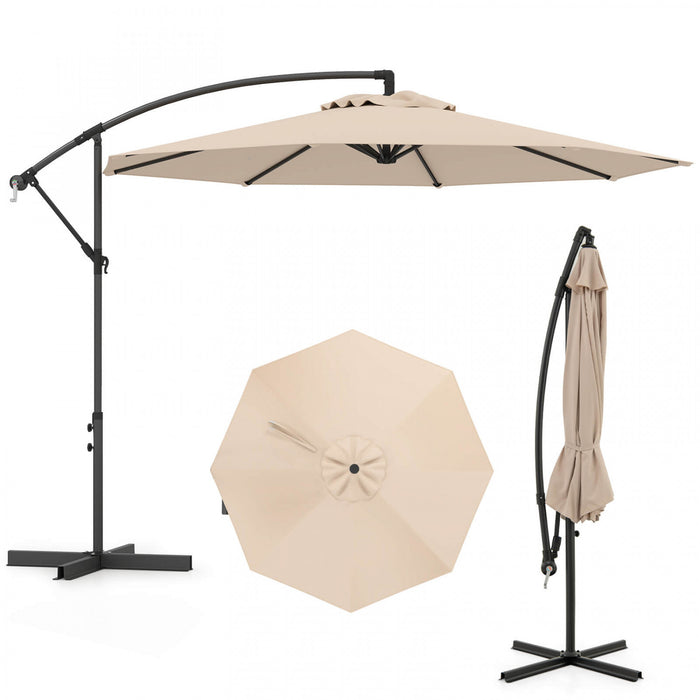 Costway Parasol suspendu 10' pour patio, ombre solaire decalee avec base T Croix exterieur Marche Beige