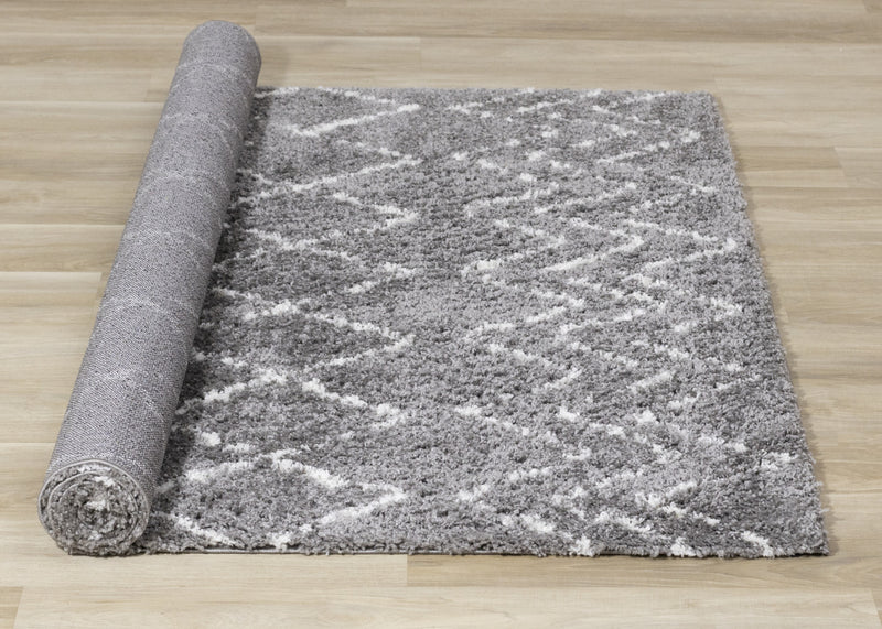 Tapis Taylor a poils longs diamants rustiques creme gris, 5'3\" x 7'7\"