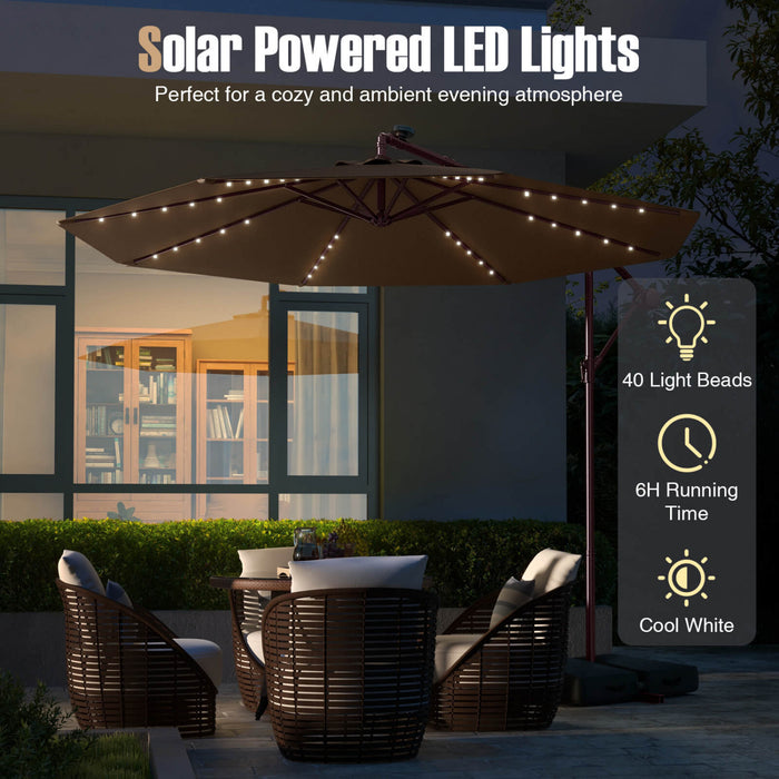 Costway Parasol suspendu deporte 10FT avec 32 LED, sac de sable, base croisee pour exterieur