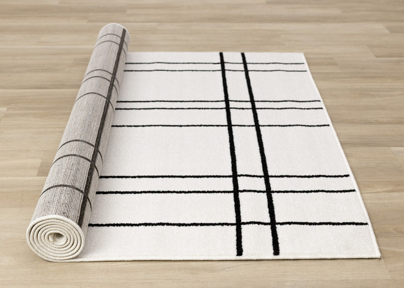 Tapis Covington a carreaux gris et blanc, 5'3\" x 7'7\"
