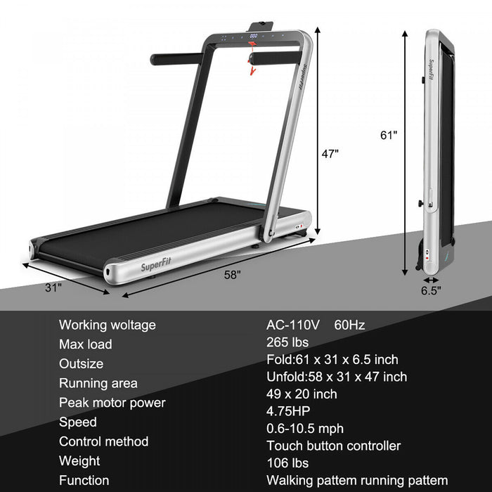 Tapis De Course Pliant 2 En 1 16km/h Superfit – Avec Bluetooth Et Controle Via App