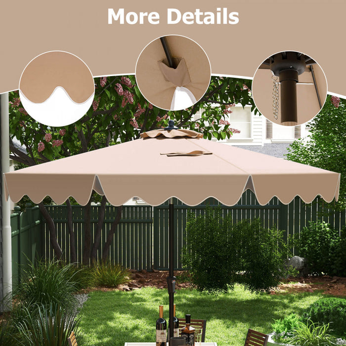 Costway Parasol de patio de 9 pieds a 2 niveaux, parasol de table de marche avec toile protectrice solaire marron