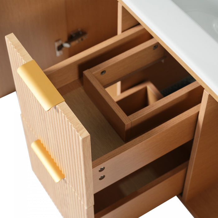 Aiden meuble de salle de bain mural 36 pouces avec rangement a fermeture douce et vasque en ceramique, bois