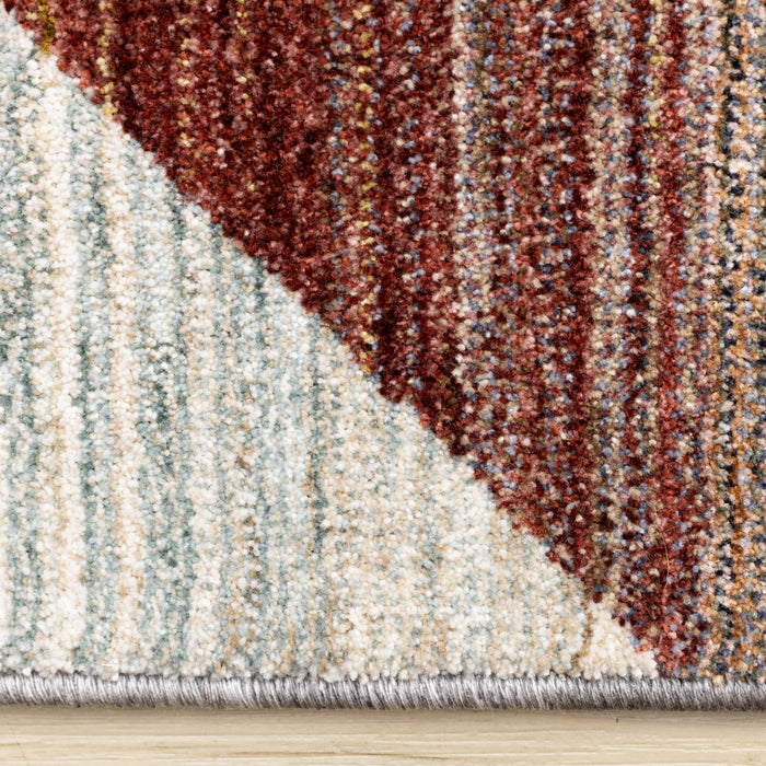 Carpette Olivia rouge, blanche et grise à motif géométrique vieilli - 5 pi 3 po x 7 pi 10 po