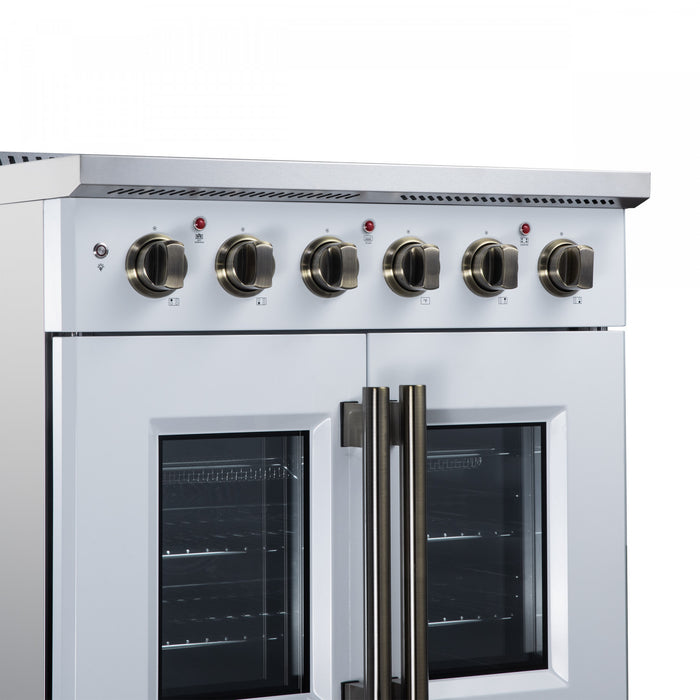 Cuisiniere electrique Galiano de 30 po avec portes francaises, 4 foyers, 4,32 pi³, blanc – FFSEL6917-30WHT