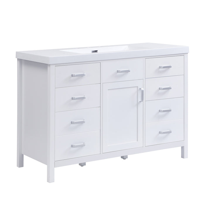 Resina Meuble-Lavabo Simple 48 po avec Vasque en Resine et 6 Tiroirs, Blanc