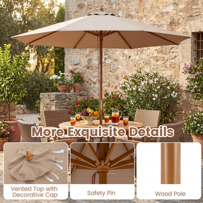Costway Parasol de patio 9 FT avec hauteur reglable, levage par poulie a corde, dessus ventile pour plage Kaki Tan
