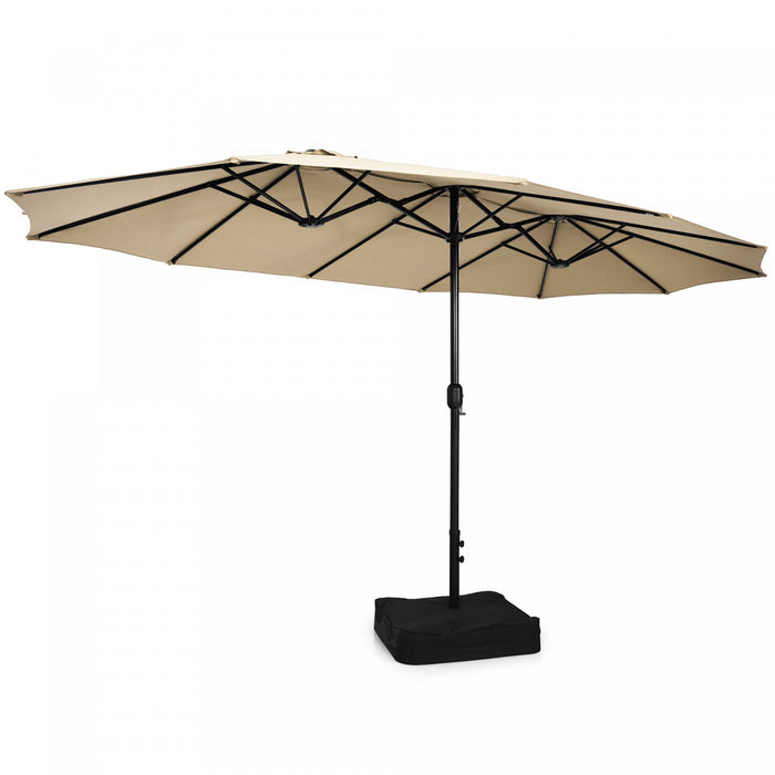 Costway Parasol double face 15FT a manivelle avec base pour marche exterieur Beige