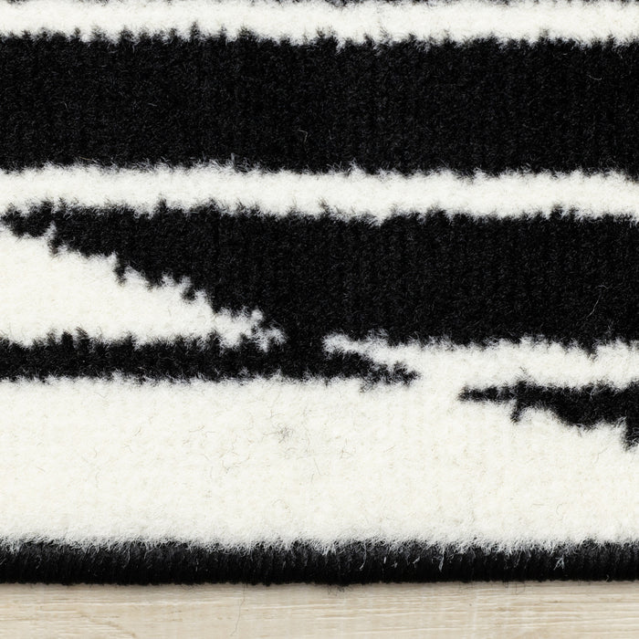 Carpette contrastante moderne Forte noire et blanche à motif de rayures - 7 pi 9 po x 10 pi 6 po