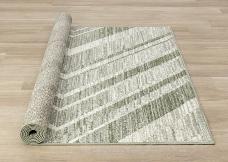 Tapis Florence vert et blanc a motif chevron vieilli, 7'9\" x 10'6\"