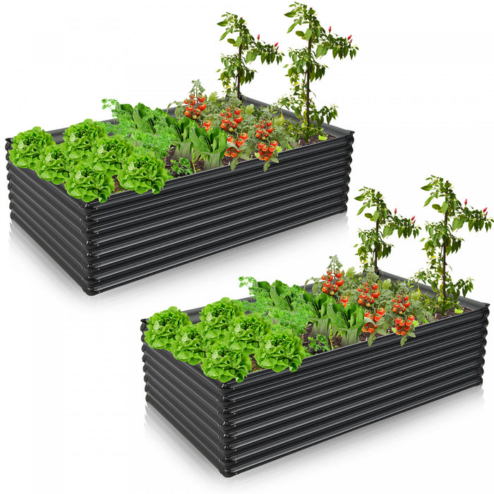 Costway 2 Pcs Galvanise Souleve Lit De Jardin Exterieur Planter Boite De Bois De Chauffage Porte-journaux
