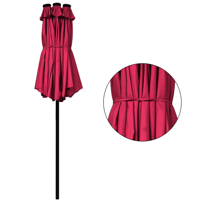 Costway Parasol de marche double-face solaire LED 15Ft Patio avec manivelle Bourgogne