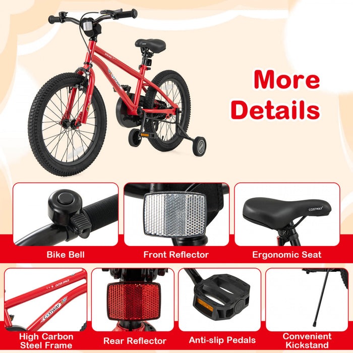 Velo Costway 18 Pouces Pour Enfants De 4 A 8 Ans Avec Selle Reglable Et Guidon Antiderapant Rouge