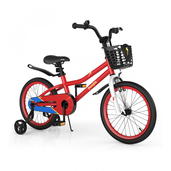 Velo Costway 18\" Pour Enfants Avec Roues D'entrainement Amovibles Et Panier Pour 4-8 Ans Rouge