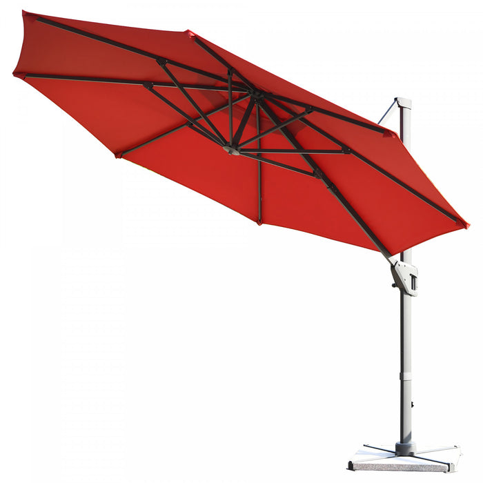 Costway Parasol deporte 11ft pour terrasse a rotation cantilever, aluminium, inclinable, base croisee, vin