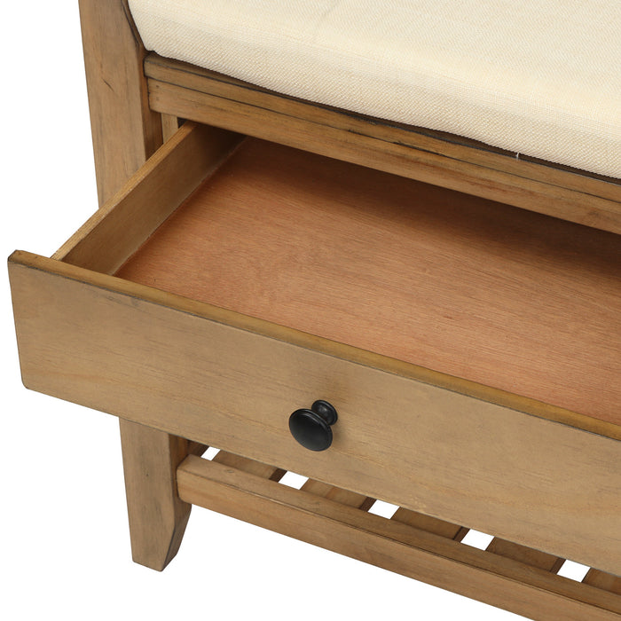 Banc A Chaussures Stephanie En Pin Avec Siege Rembourre Et Tiroirs De Rangement, Pin Ancien