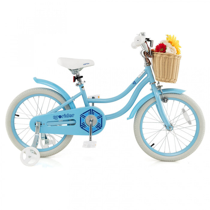 Costway 18\" Velo Enfant Avec Roues D'entrainement Reglable Guidon Siege Frein A Main Bleu