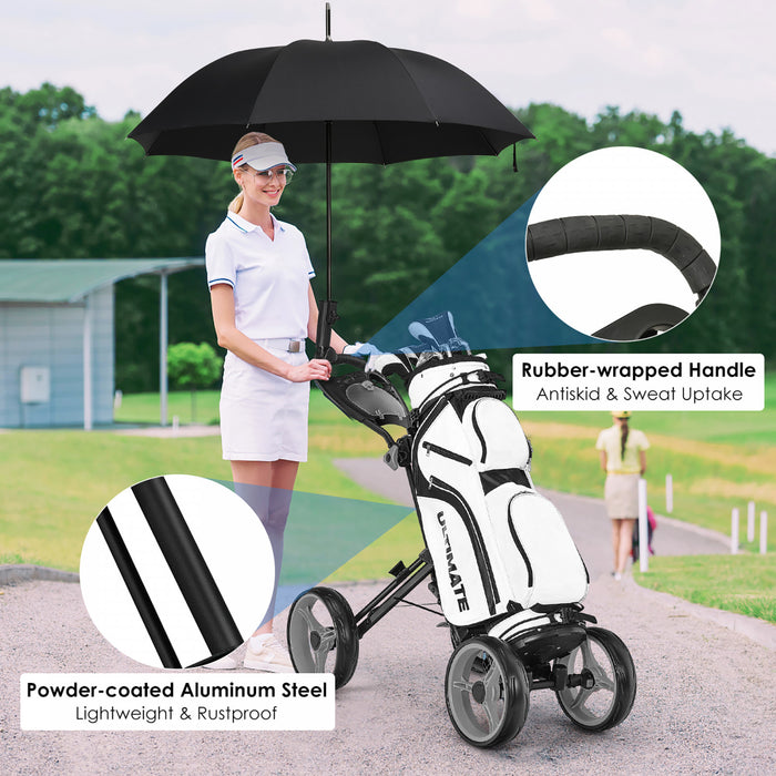 Goplus Pliant 4 Roues Golf Pousser Chariot W / Frein Tableau De Bord Poignee Reglable Gris