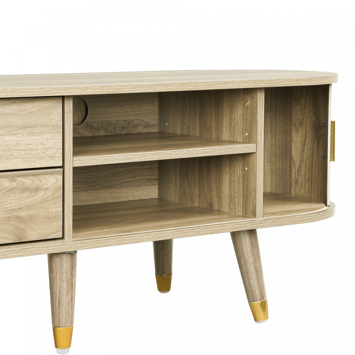 Rustic Meuble TV 69 po avec Porte Coulissante et Finition Bois Clair, Bois