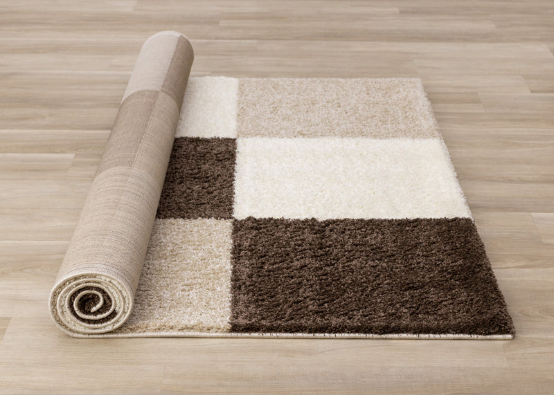 Tapis Fairmont a carreaux brun beige blanc, 6'7'' x 9'6''