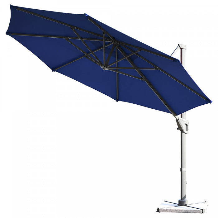 Costway Parasol deporte 11ft pour terrasse a rotation cantilever, aluminium, inclinable, base croisee, bleu marine