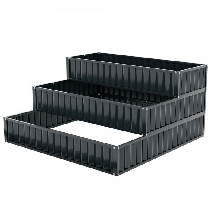 Costway 2 Pcs Lit De Jardin Eleve A 3 Niveaux, Boite De Planteur Exterieure Elevee En Metal De 47\" X 47\" X 24\" Noire