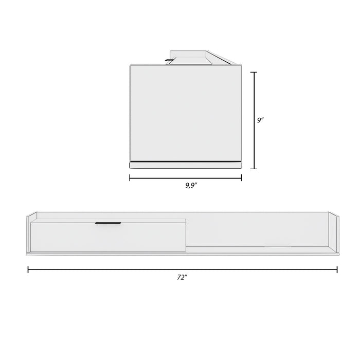 Meuble pour téléviseur mural mince Nordika de 72 po avec armoire de rangement - noyer clair