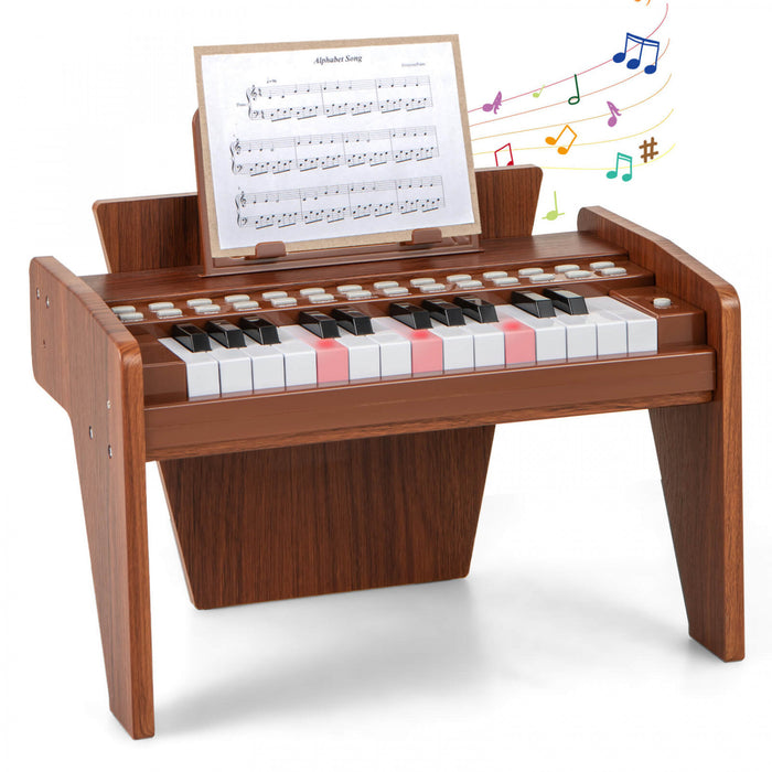 Costway Piano Numerique 25 Touches avec Pupitre, Mode Enseignement, Touches Retroeclairees et Vitesse Reglable - Marron