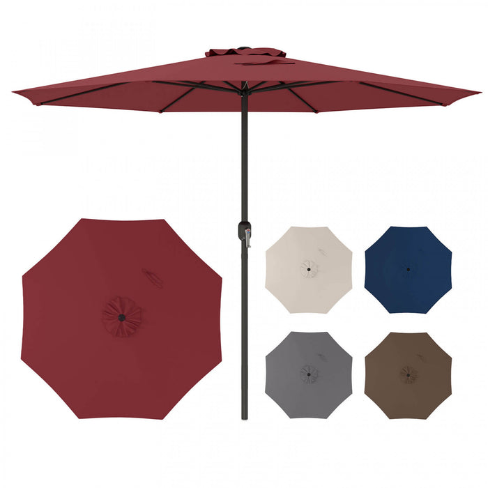 Parasol de jardin Costway 12 pieds, parasol de marche exterieur avec manivelle, 8 baleines robustes rouge