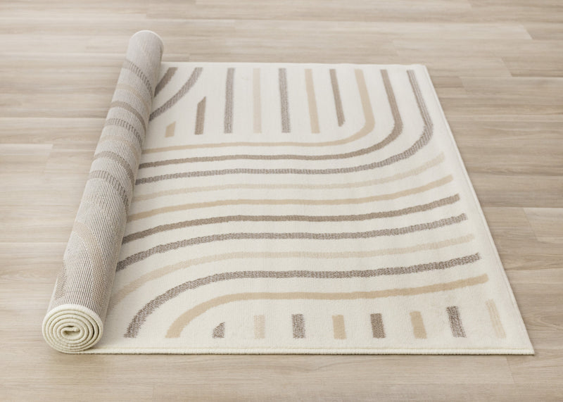 Tapis Florence a motifs de lignes courbes creme, beige et brun, 2'7\" x 4'11\"