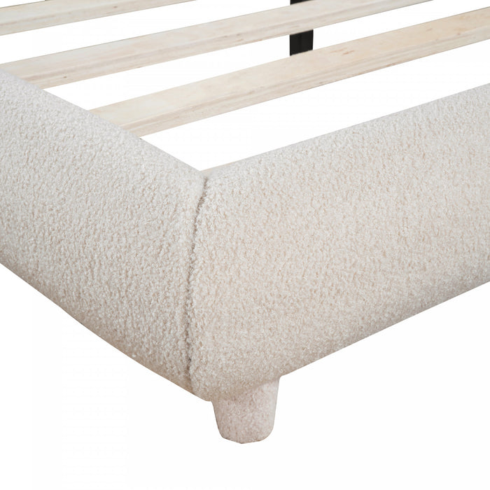 Lit plateforme Sophie rembourre en polaire Teddy avec tissu doux et cadre robuste, taille Queen, beige