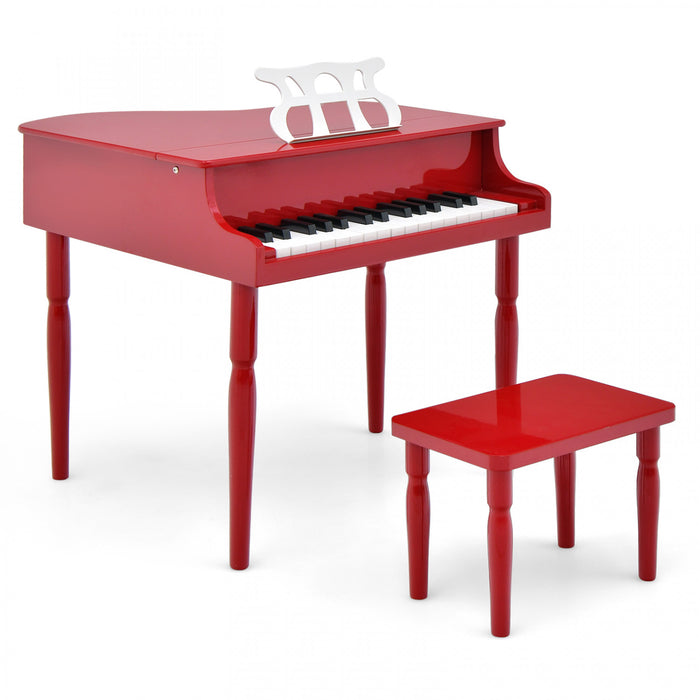 Costway Piano a Queue Classique Bebe 30 Touches, Jouet en Bois pour Bout de Chou avec Banc et Porte-Partition - Rouge