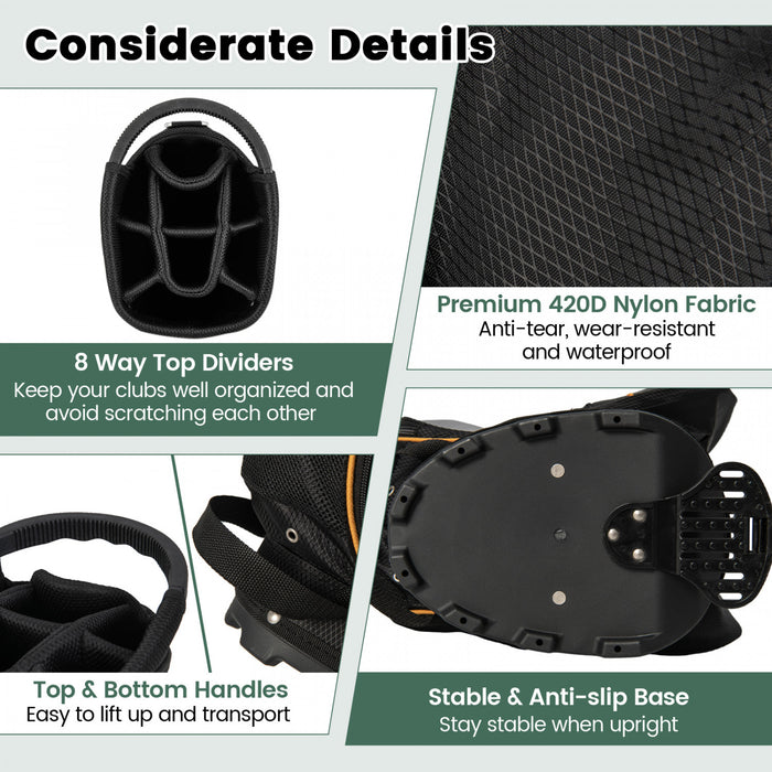 Support De Golf Costway, Sac Pour 8 Clubs De Golf, Organiseur De Transport Separateur, Poches De Rangement, Noir