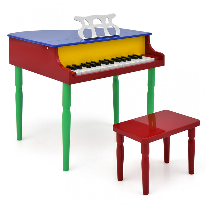 Costway Piano a Queue Classique Bebe 30 Touches, Jouet en Bois pour Bout de Chou avec Banc et Porte-Partition - Multicolore