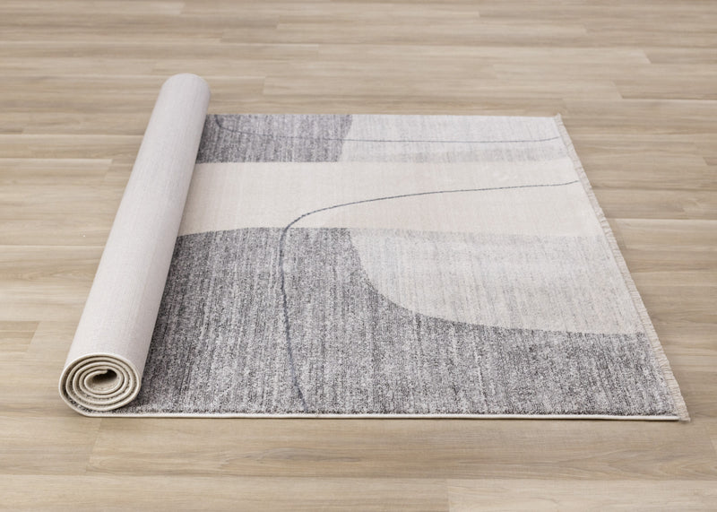 Tapis geometrique gris noir creme Olivia, 5'7\" x 7'10\"