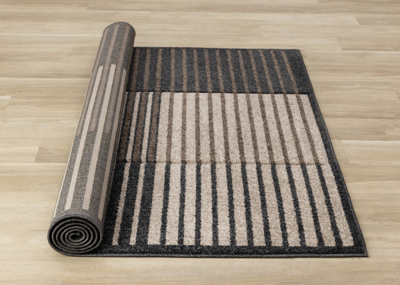 Tapis Maverick beige, brun et noir a rayures, 5'3\" x 7'7\"