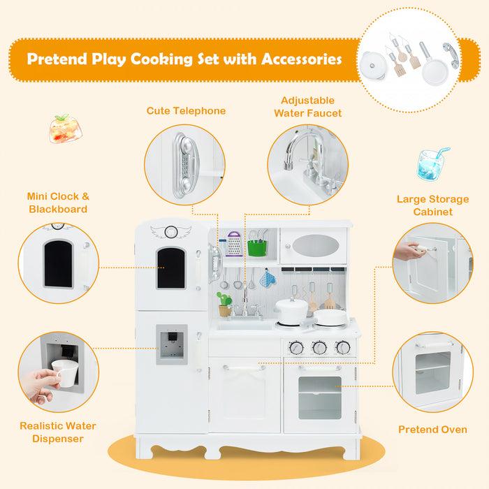 Cuisine De Jeu Costway, Jeu De Cuisine Avec Batterie De Cuisine Pour Jeu De Simulation, Avec Distributeur D'eau Et Accessoires, Effets Sonores Et Lumineux, Pour Enfants De Plus De 3 Ans