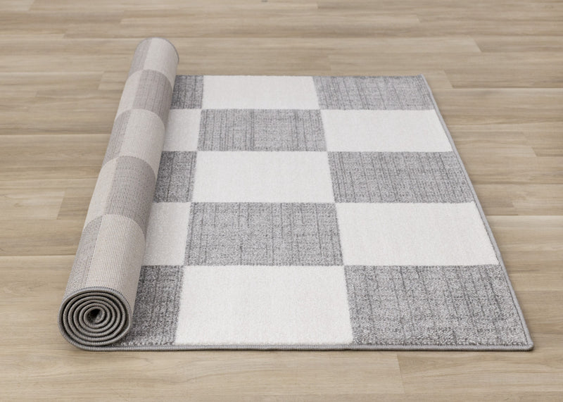Tapis Covington a Carreaux Gris et Blanc, 6'7\" x 9'10\"