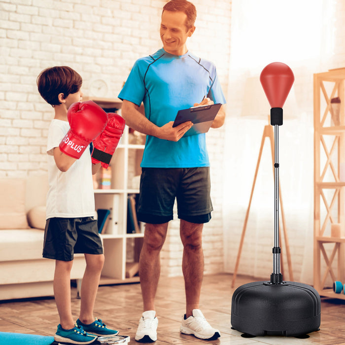 Costway Sac De Poinconnage Independant Avec Gants De Boxe Stand Pour Enfants Adultes Rouge Reglable