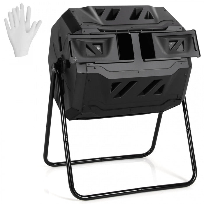 Seau A Compost Rotatif A 360° De 160 L Avec Gants De Jardin, Composteur De Jardin De Grande Capacite Avec Double Chambre, Convient Pour Le Traitement Des Feuilles, Pelures, Noir