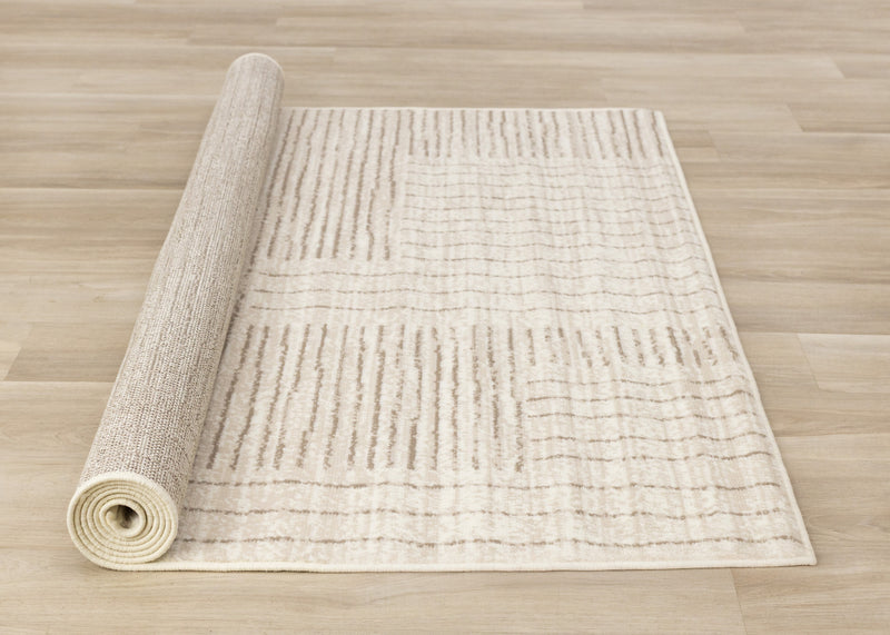 Tapis Florence Brown Cream a motif geometrique a lignes lineaires, 6'7\" x 9'6\"
