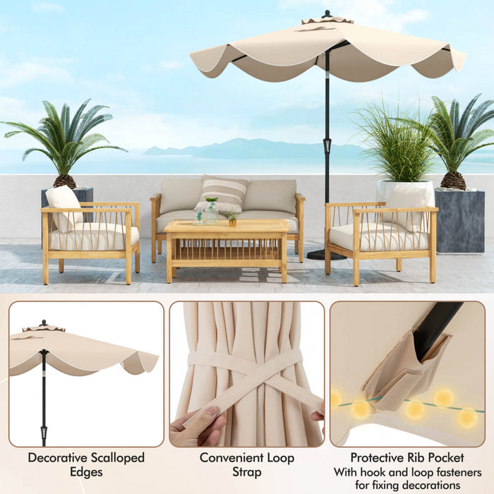 Parasol de patio Costway 9 pieds a deux niveaux de style marche avec manivelle et 8 baleines, beige