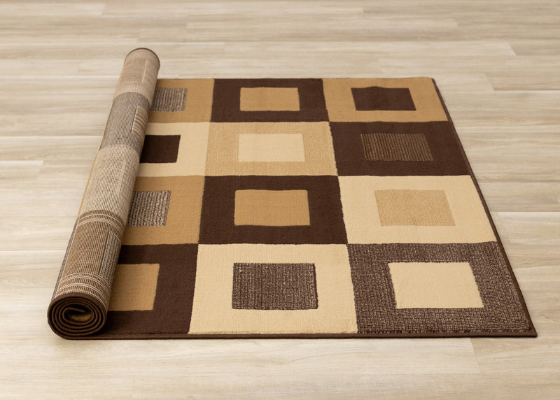 Tapis Florence a carreaux superposes marron et beige, 7'9\" x 10'6\"