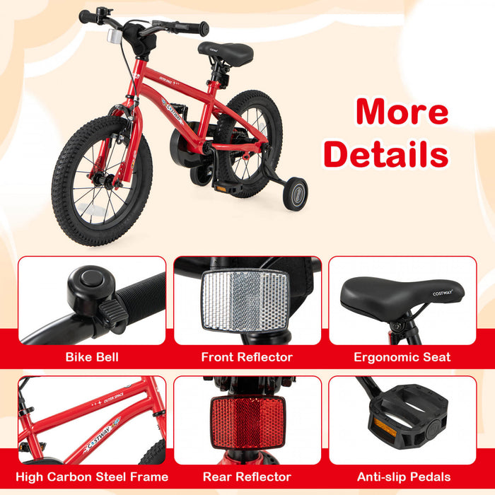 Velo Costway 14 Pouces Pour Enfants De 3 A 5 Ans Avec Selle Reglable Et Guidon Antiderapant Rouge