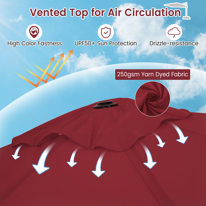Costway Parasol d'exterieur a bras articule 10 pieds en aluminium suspendu deporte, avec rotation a 360° Rouge