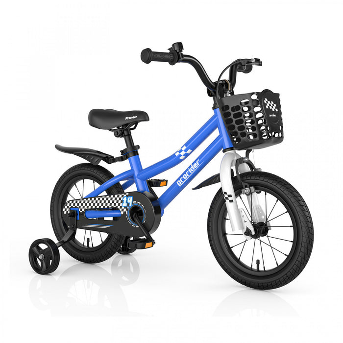 Velo Costway 14\" Pour Enfants Avec Roues D'entrainement Amovibles Et Panier Pour 3-5 Ans Bleu